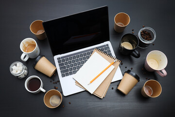 Fototapeta premium Messy office workplace, workplace and workspace concept
