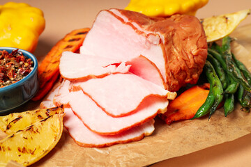 Concept of tasty food, ham, close up