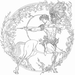 Fototapeta na wymiar centaur archery black and white image