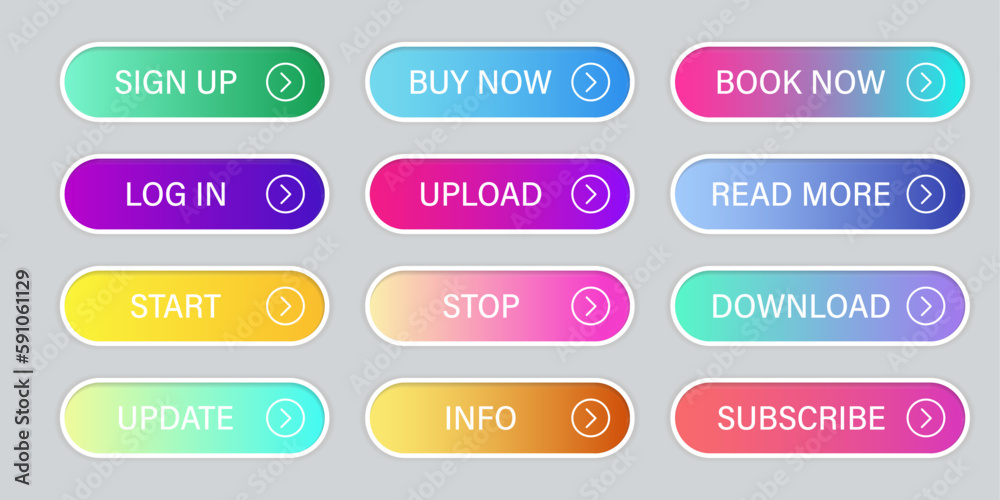 Leinwandbilder Web buttons collection in gradient style. Buttons for website app. Set of web button with shadow