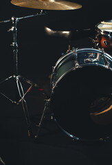 Obraz na płótnie Canvas Bass drum, musical instrument on black background.