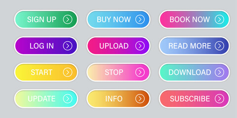 Fototapeta na wymiar Web buttons collection in gradient style. Buttons for website app. Set of web button with shadow