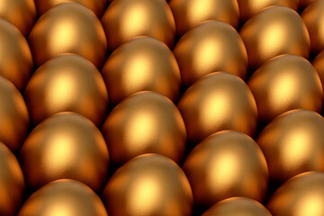 Heap of farm raw organic gold chicken eggs, abstract background