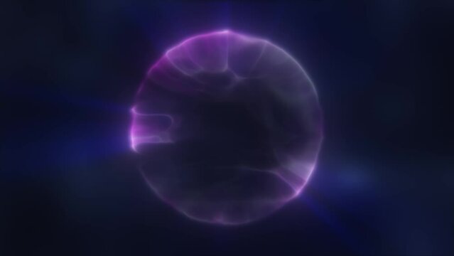 Abstract purple looped energy sphere round glowing transparent magical electric  futuristic high-tech space, 4k video, 60 fps