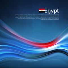 Egypt abstract flag background. Blurred pattern of light lines in the colors Egyptian flag in blue sky, business brochure. State banner, Egyptian poster, patriotic cover, flyer. Vector design