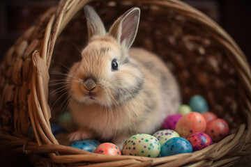 Fototapeta na wymiar happy easter rabbit eggs Generative AI
