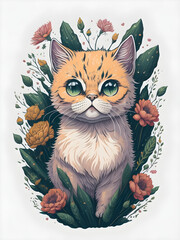 Kitten with flower vector art, generative ai
