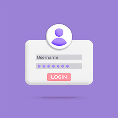 3d vector user name with password field for login id page popup notification bubble form icon design