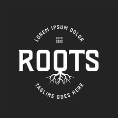 Vintage Retro Roots Logo typography design with dark background
