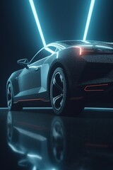 Fototapeta na wymiar Futuristic sports car on dark background. generative ai