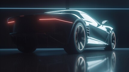 Obraz na płótnie Canvas Futuristic sports car on dark background. generative ai