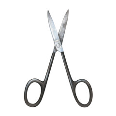 Watercolor illustration. Scissors for manicure. Hand-drawn and isolated on white background object. For manicure masters, beauty salons, cosmetic stores to create stickers, posters, decorate websites