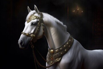 Royal Portrait of a white Arabian Horse, AI Generative