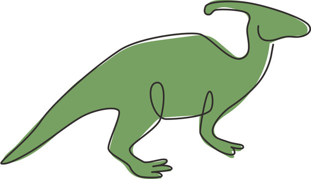 recommend clip art: One single line drawing of aggressive parasaurolophus for logo identity. Dino animal mascot concept for prehistoric theme park icon. Modern continuous line draw design graphic vector illustration