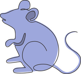 One continuous line drawing of cute standing mouse for logo identity. Funny rodent animal mascot concept for pest control icon. Trendy single line draw design vector graphic illustration
