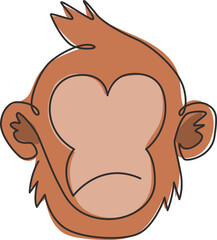 One single line drawing of cute thinking monkey head for company business logo identity. Adorable primate animal mascot concept for corporate icon. Continuous line draw design vector illustration