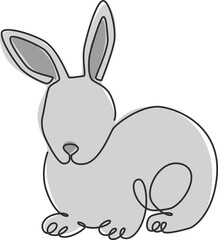 One single line drawing of cute pose rabbit for brand business logo identity. Adorable bunny animal mascot concept for breeding farm icon. Continuous line draw design vector graphic illustration