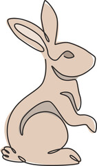 One continuous line drawing of adorable standing rabbit for animal lover club logo identity. Cute bunny animal mascot concept for kids doll shop icon. Single line draw design vector illustration