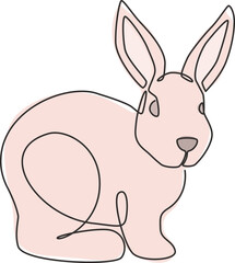 Single continuous line drawing of funny rabbit for pet shop logo identity. Cute bunny animal mascot concept for kids toy shop icon. Dynamic one line draw graphic design vector illustration