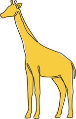 One continuous line drawing of cute giraffe for national zoo logo identity. Adorable tall animal mascot concept for conservation park icon. Trendy single line draw design vector graphic illustration