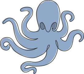 One single line drawing of scary octopus for business logo identity. Funny cute tentacle animal emblem mascot concept for company icon. Modern continuous line draw design graphic vector illustration