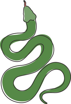 Single continuous line drawing of venomous snake for business logo identity. Deadly black mamba mascot concept for company brand icon. Modern one line draw design graphic vector illustration