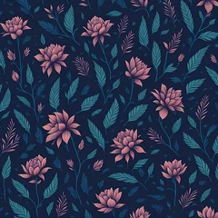 Foto op Canvas Seamless pattern with flowers on a dark blue background created by generative ai © IKHSAN