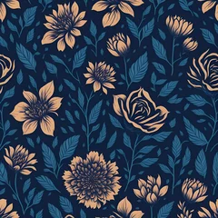 Badezimmer Foto Rückwand Seamless pattern with flowers on a dark blue background created by generative ai © IKHSAN