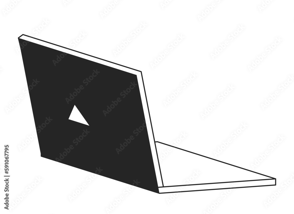 Fototapete Open modern thin notebook monochrome flat vector object. Laptop. Editable black and white icon. Full sized element. Simple thin line art spot illustration for web graphic design and animation