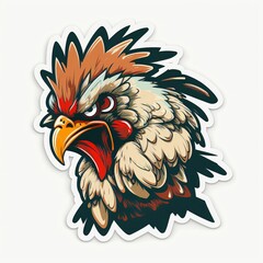 coq en colère, dessin kawaii façon sticker sur fond blanc, illustration mascotte ia générative