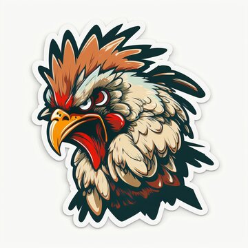 coq en col&egrave;re, dessin kawaii fa&ccedil;on sticker sur fond blanc, illustration mascotte ia g&eacute;n&eacute;rative