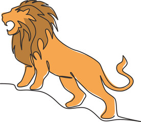 One single line drawing of wild lion for company business logo identity. Strong wildcat mammal animal mascot concept for national conservation park. Continuous line draw design vector illustration
