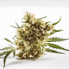 Up Close and Personal: A High-Resolution Photograph of a Marijuana Sativa Bud on a White Background