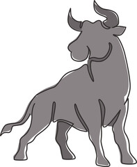 Single continuous line drawing of elegance buffalo for multinational company logo identity. Luxury bull mascot concept for matador show. Trendy one line draw vector graphic design illustration