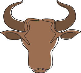 One continuous line drawing of luxury head buffalo for multinational company logo identity. Luxury bull mascot concept for energy drink. Dynamic single line draw vector graphic design illustration