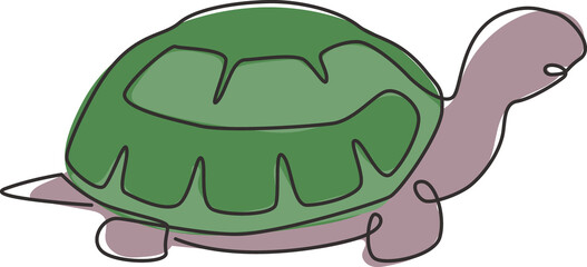 One single line drawing of big land tortoise for social company logo identity. Adorable creature reptile animal mascot concept for conservation foundation. Continuous line draw design illustration