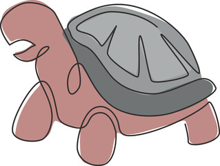 Single continuous line drawing of big tortoise for corporation logo identity. Large turtle reptile animal mascot concept for business logotype. Trendy one line draw design vector graphic illustration