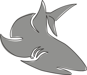 Naklejka premium Single continuous line drawing of aggressive shark for nature adventure company logo identity. Wildlife sea fish animal concept for safe ocean organization mascot. One line draw design illustration