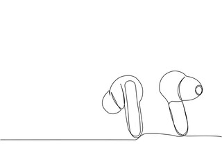 Wireless vacuum headphones, earphones one line art. Continuous line drawing of music, headphone, headset, portable, sound, audio, hear, dj, listen, listening, ear, electronic, mobile, relax, radio