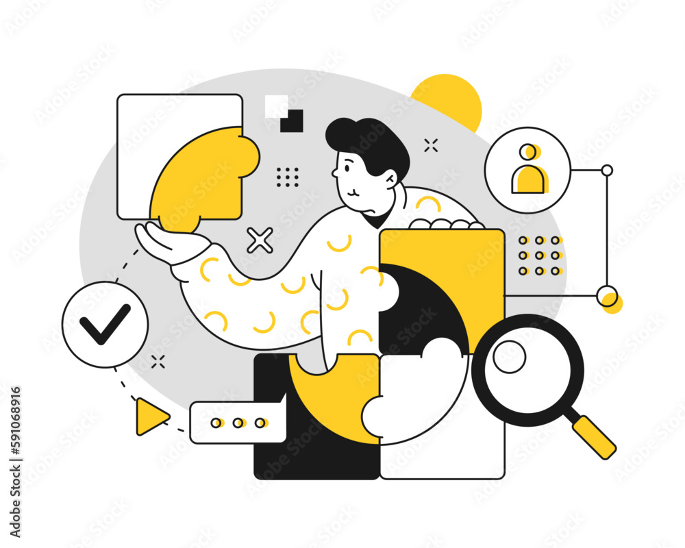 Poster business improvement and development, solving problems at work and joining pieces of puzzles. employ