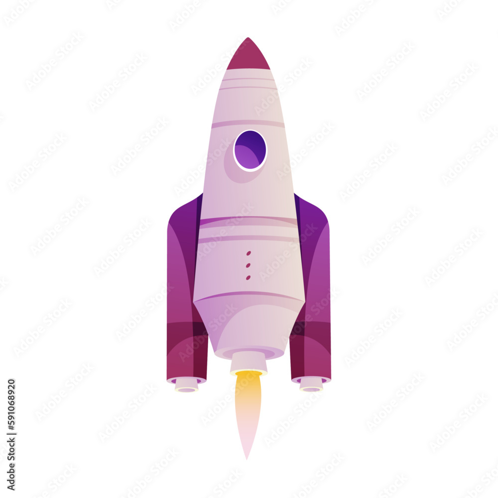 Poster spaceship launching, isolated rocket with capsule for space travel and discovery of universe and gal