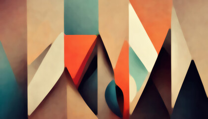 Obraz premium Graphic art. Color block geometric background. Retro artwork. Orange blue beige asymmetric triangle pattern creative abstract illustration with free space.
