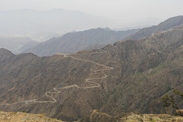 View of a road in mountains in Saudi Arabia