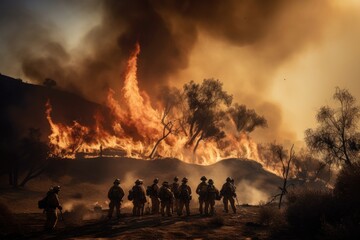 US Firefighters in Action, Forest Fire, Generative AI