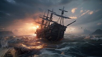 Obraz premium Fighting pirates ships