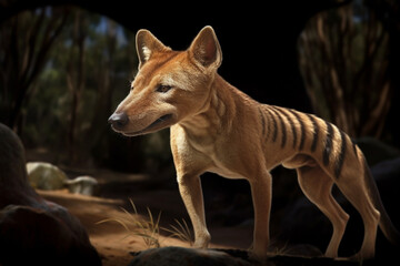 A generative AI image of an extinct australian Thylacine, also called a Tasmanian Tiger