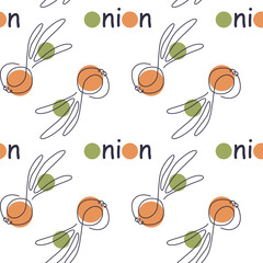 Vector seamless pattern with line art onion. Healthy food wallpaper. Abstract food texture.
