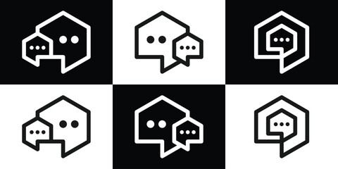 home and talk logo design line icon vector illustration