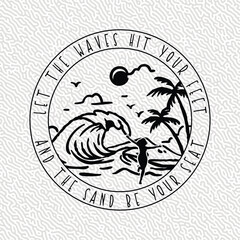 Summer hand drawing Holiday party camp, Summer background Vector, Summer Beach T-shirt design