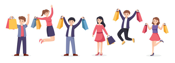 Fototapeta na wymiar people shopping. People with shopping bags vector illustration 